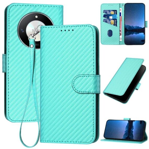Per Honor X50 YX0070 Custodia per telefono in pelle con fibbia in fibra di carbonio con cordino (azzurro)