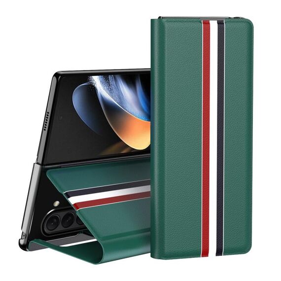 Per Samsung Galaxy Z Fold6 5G Custodia per telefono posteriore in PU con trama litchi con supporto (verde)
