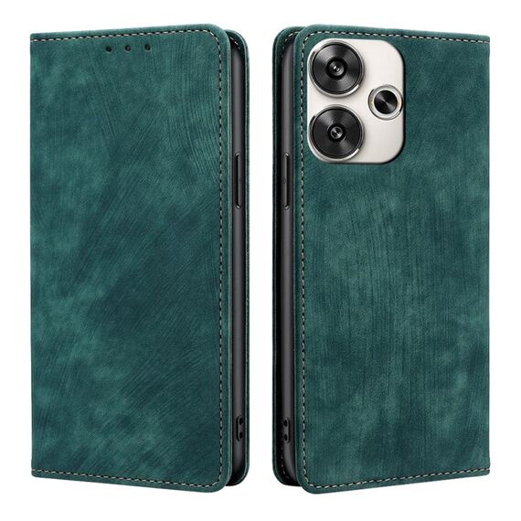 Custodia per telefono in pelle magnetica con spazzola antifurto RFID per Xiaomi Redmi Turbo 3 5G (verde)