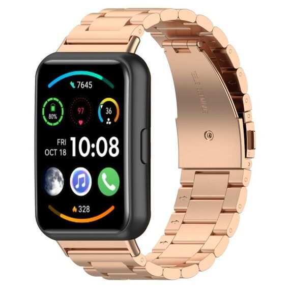 Per Huawei Watch Fit 3 cinturino in metallo in acciaio inossidabile con tre perline (oro rosa)