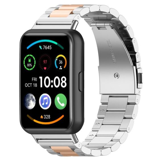 Per Huawei Watch Fit 3 cinturino in metallo in acciaio inossidabile con tre perline (argento oro rosa)
