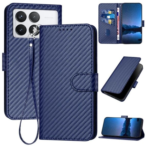 Per Xiaomi Redmi K70 / K70 Pro YX0070 Custodia per telefono in pelle con fibbia in fibra di carbonio con cordino (blu reale)