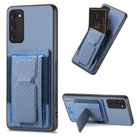 Per Samsung Galaxy S23 FE 5G Custodia per telefono con supporto pieghevole in fibra di carbonio e elastico (blu)