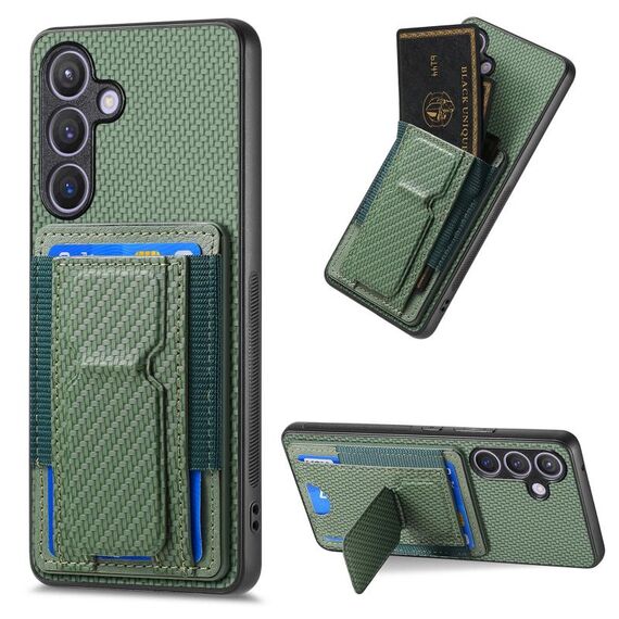 Per Samsung Galaxy S22+ 5G Custodia pieghevole in fibra di carbonio con supporto elastico per carta (verde)