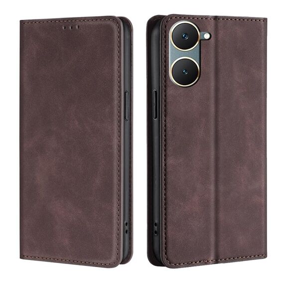 Custodia per telefono in pelle magnetica per vivo Y03 4G Skin Feel (marrone scuro)