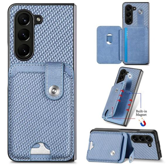 Per Samsung Galaxy Z Fold6 5G Porta carte di credito Cavalletto Custodia posteriore per telefono con coltello per utensili (Blu)