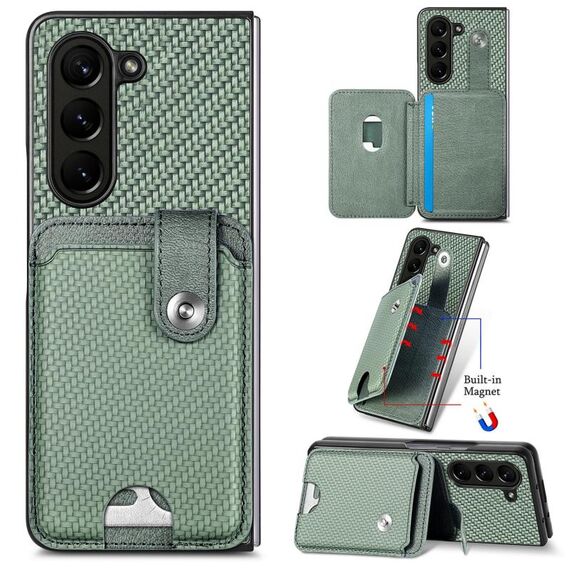 Per Samsung Galaxy Z Fold6 5G Portafoglio per carte Cavalletto Custodia posteriore per telefono con coltello per utensili (Verde)