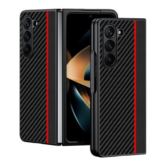 Per Samsung Galaxy Z Fold6 Custodia per telefono ultrasottile con stampa texture in fibra di carbonio (nero rosso)
