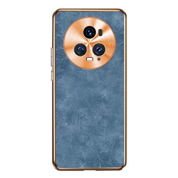 Custodia per telefono in pelle di agnello galvanica per Honor Magic5 Pro (blu)