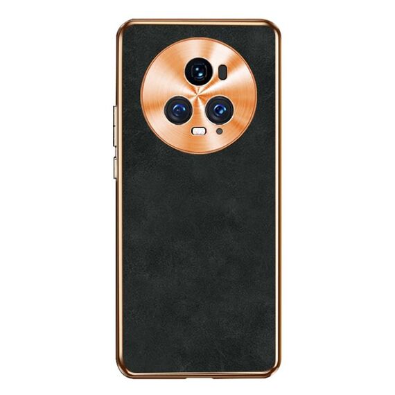 Custodia per telefono in pelle di agnello galvanica per Honor Magic5 Pro (nera)