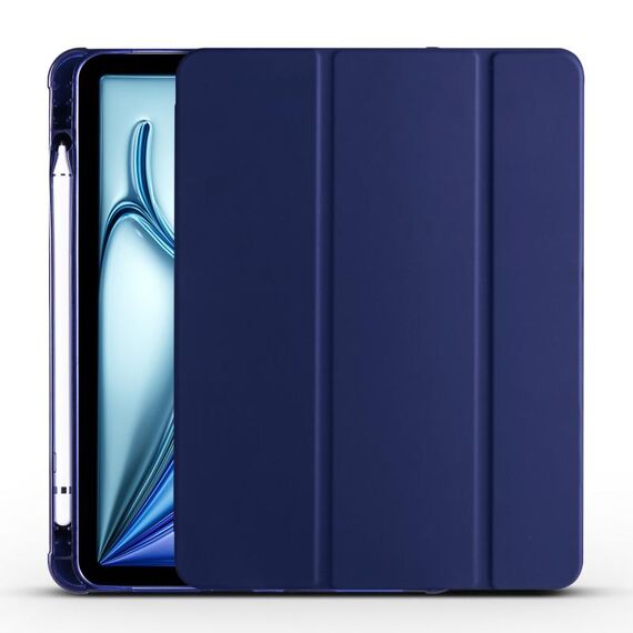 Per iPad Air 11 2024 Custodia smart tablet in pelle TPU 3 pieghe con slot per penna (blu scuro)