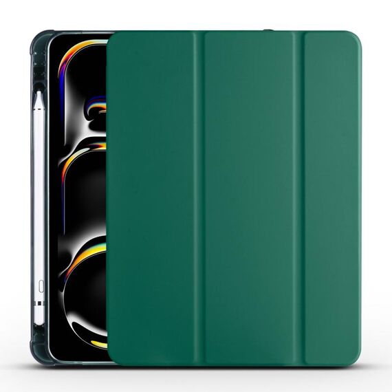 Per iPad Pro 13 2024 Custodia smart tablet 3 pieghe in pelle TPU con slot per penna (verde pino)