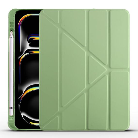 Per iPad Pro 13 2024 Custodia smart tablet multi-pieghevole in pelle TPU con slot per penna (verde Matcha)