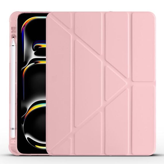 Per iPad Pro 13 2024 Custodia smart tablet pieghevole in pelle TPU con slot per penna (rosa)