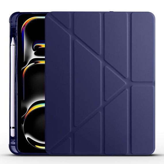 Per iPad Pro 11 2024 Custodia smart tablet multipieghevole in pelle TPU con slot per penna (blu scuro)