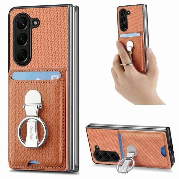 Per Samsung Galaxy Z Fold6 5G Custodia per telefono con porta carte in fibra di carbonio (marrone)