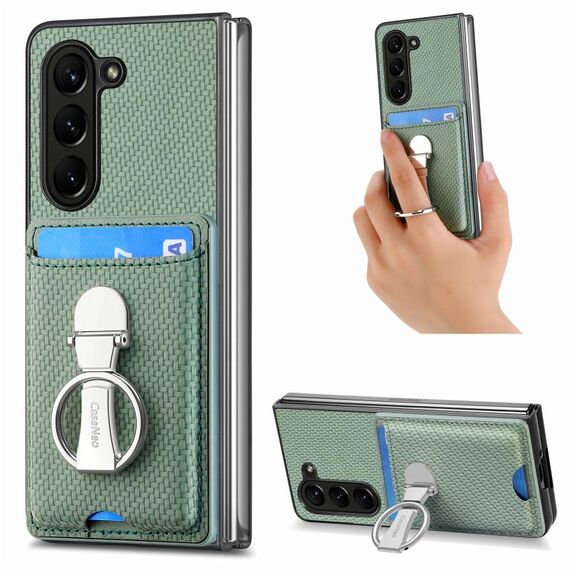 Per Samsung Galaxy Z Fold6 5G Custodia per telefono con supporto ad anello pieghevole per carte in fibra di carbonio (verde)