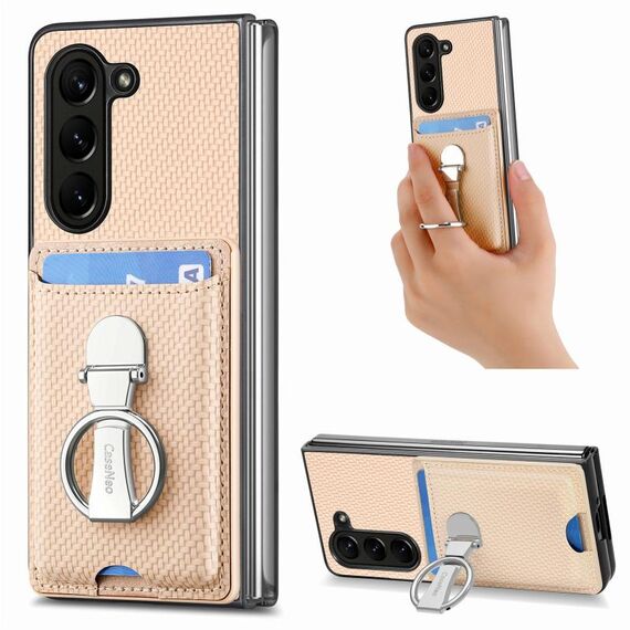 Per Samsung Galaxy Z Fold6 5G Custodia per telefono con supporto ad anello pieghevole per carte in fibra di carbonio (cachi)