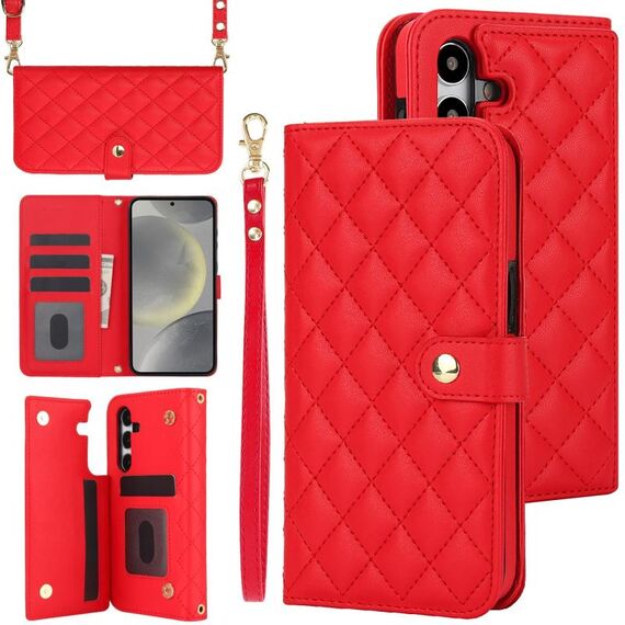 Custodia per telefono in pelle rombica multifunzione a tracolla per Samsung Galaxy S24 5G (rossa)