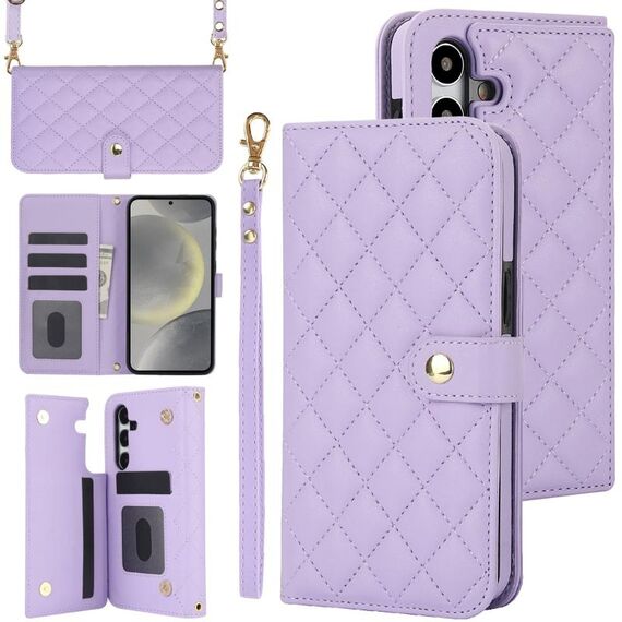 Custodia per telefono in pelle rombica multifunzione a tracolla per Samsung Galaxy S24 5G (viola)