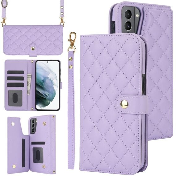 Custodia per telefono in pelle rombica multifunzione a tracolla per Samsung Galaxy S22+ 5G (viola)