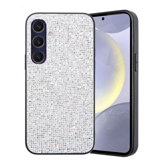 Per Samsung Galaxy S24+ 5G Custodia per telefono ibrida in TPU con polvere glitterata (bianca)