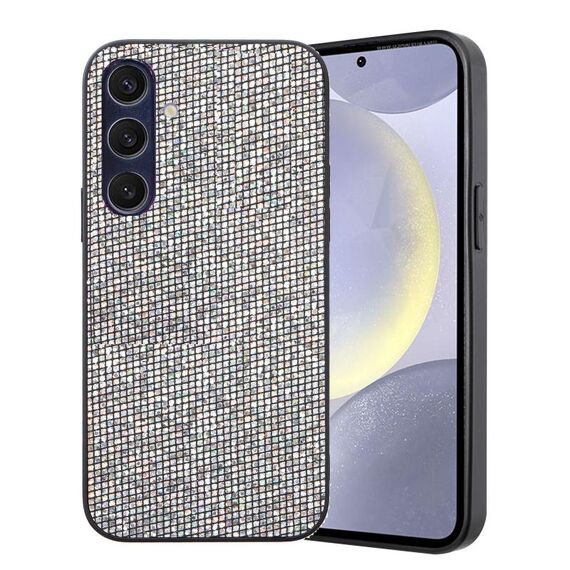 Per Samsung Galaxy S24 5G Custodia per telefono ibrida in TPU con polvere glitterata (Argento)