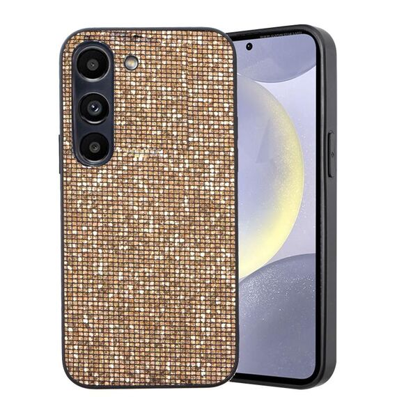 Per Samsung Galaxy S23 5G Custodia per telefono PC ibrida in TPU con polvere glitterata (oro)