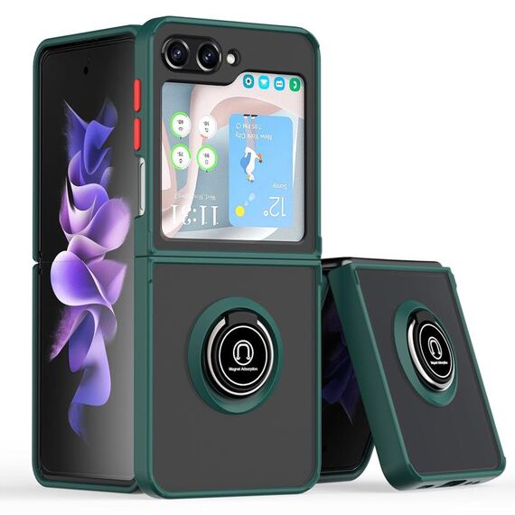 Per Samsung Galaxy Z Flip6 Q Shadow 1 serie TPU + custodia per PC con anello (verde scuro)