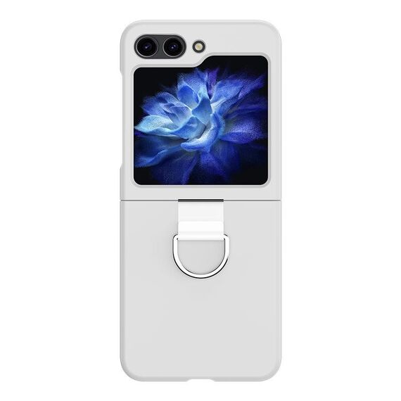 Per Samsung Galaxy Z Flip6 Custodia per telefono pieghevole in silicone Skin Feel con anello (bianca)