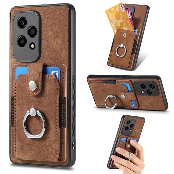 Custodia per telefono a portafoglio con carta ad anello retrò per Honor 200 Lite (marrone)