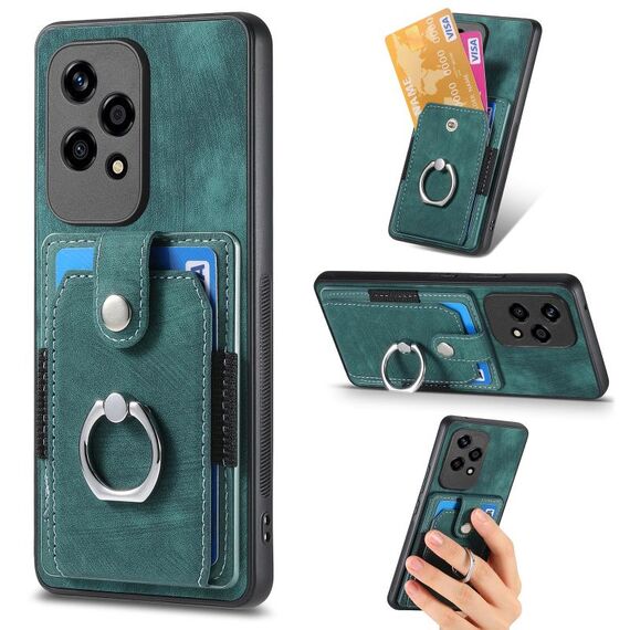 Custodia per telefono a portafoglio con carta ad anello retrò per Honor 200 Lite (verde)