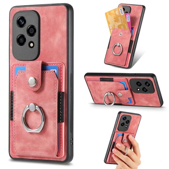 Custodia per telefono a portafoglio con carta ad anello retrò per Honor 200 Lite (rosa)