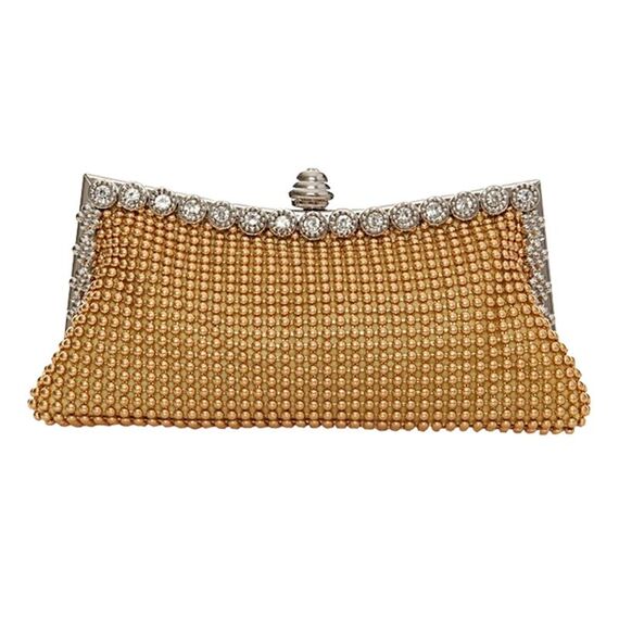 Borsa da sera con strass e perline in alluminio, pochette da sera per banchetti da donna (oro)