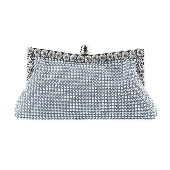 Borsa da sera con strass e perline in alluminio, pochette da sera per banchetti da donna (argento)