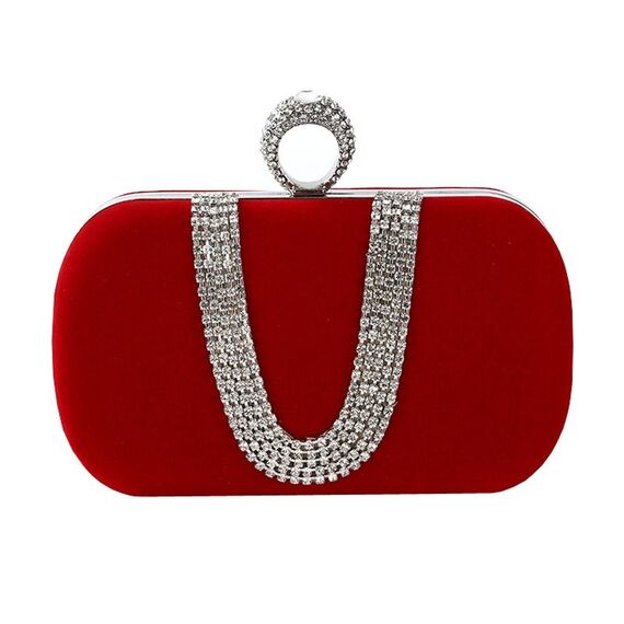 Borsa da sera decorata a forma di U Pochette da sera per banchetti da donna (rossa)