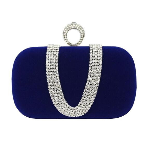 Borsa da sera decorata a forma di U Pochette da sera per banchetti da donna (blu zaffiro)