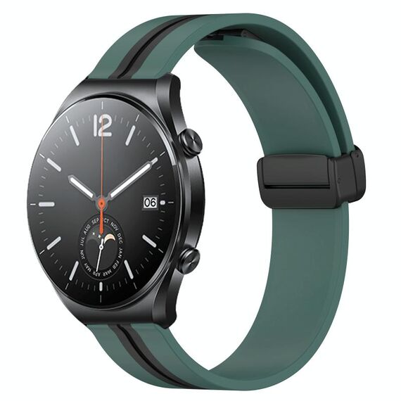 Per Xiaomi MI Watch S1 Cinturino in silicone pieghevole con chiusura magnetica da 22 mm (verde oliva + nero)