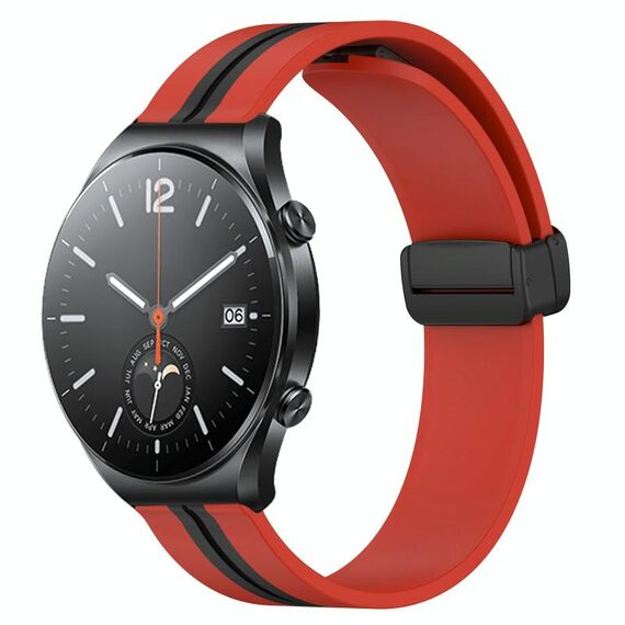 Per Xiaomi MI Watch S1 Cinturino in silicone pieghevole con chiusura magnetica da 22 mm (rosso + nero)