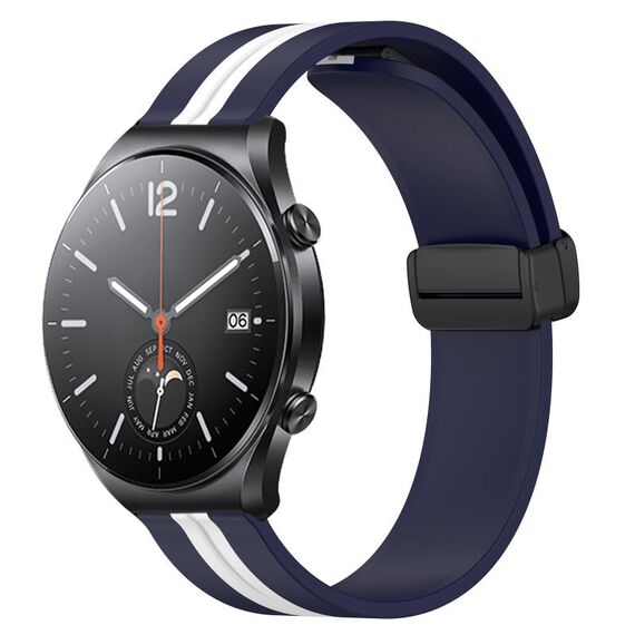 Per Xiaomi MI Watch S1 Cinturino in silicone pieghevole con chiusura magnetica da 22 mm (blu notte + bianco)