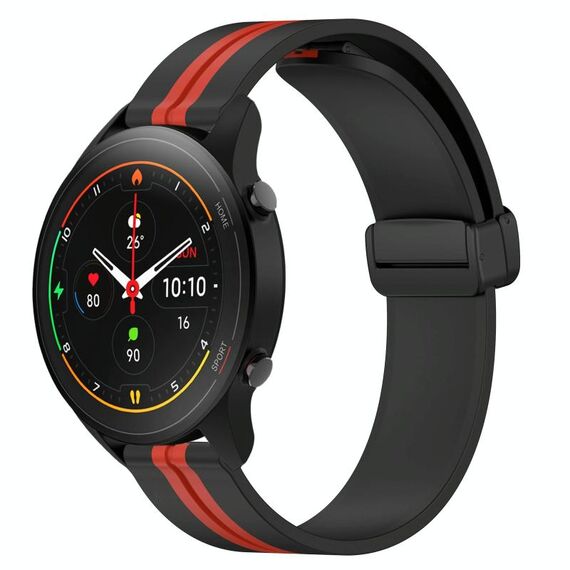Per Xiaomi MI Watch S1 Pro Cinturino in silicone pieghevole con chiusura magnetica da 22 mm (nero + rosso)