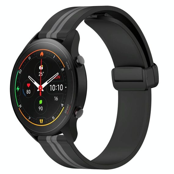 Per Xiaomi MI Watch S1 Pro Cinturino in silicone pieghevole con chiusura magnetica da 22 mm (nero + grigio)