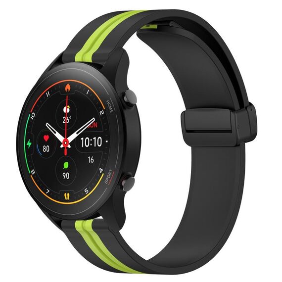 Per Xiaomi MI Watch S1 Pro Cinturino in silicone pieghevole con chiusura magnetica da 22 mm (nero + verde lime)