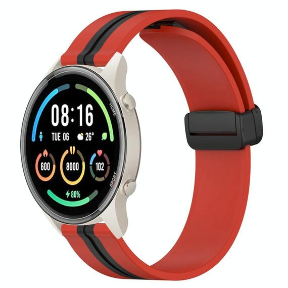 Per Xiaomi MI Watch Sport 22mm Cinturino pieghevole in silicone con chiusura magnetica (rosso + nero)