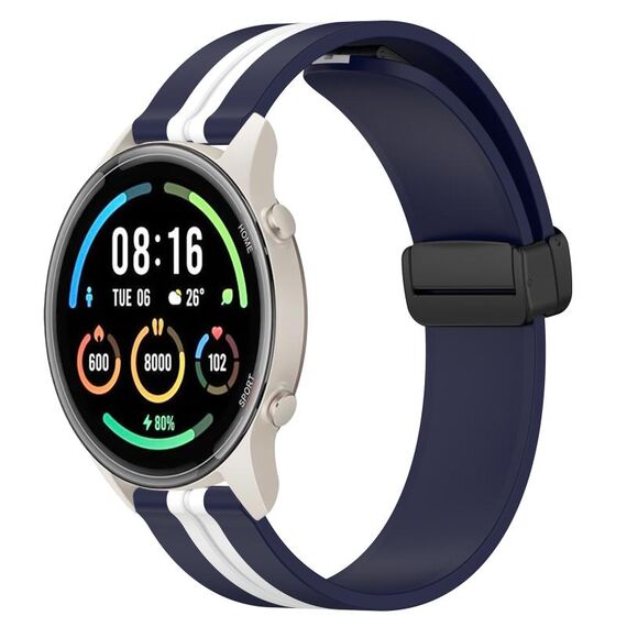Per Xiaomi MI Watch Sport 22mm Cinturino pieghevole in silicone con chiusura magnetica (blu notte + bianco)