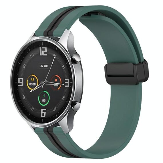 Per Xiaomi MI Watch Color 22mm Cinturino pieghevole in silicone con chiusura magnetica (verde oliva + nero)