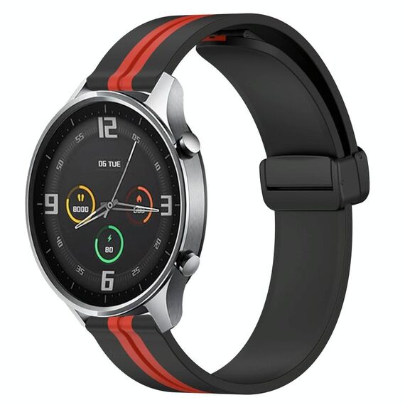 Per Xiaomi MI Watch Color 22mm Cinturino pieghevole in silicone con chiusura magnetica (nero + rosso)