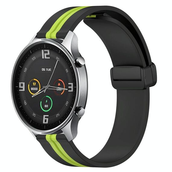 Per Xiaomi MI Watch Color 22mm Cinturino pieghevole in silicone con chiusura magnetica (nero + verde lime)