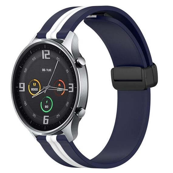 Per Xiaomi MI Watch Color 22mm Cinturino pieghevole in silicone con chiusura magnetica (blu notte + bianco)