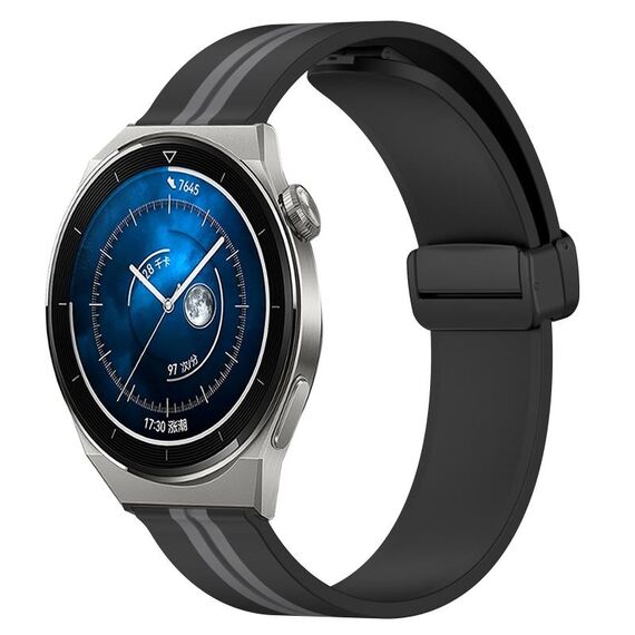 Per Huawei Watch GT3 Pro 46mm 22mm Cinturino in silicone pieghevole con chiusura magnetica (nero + grigio)